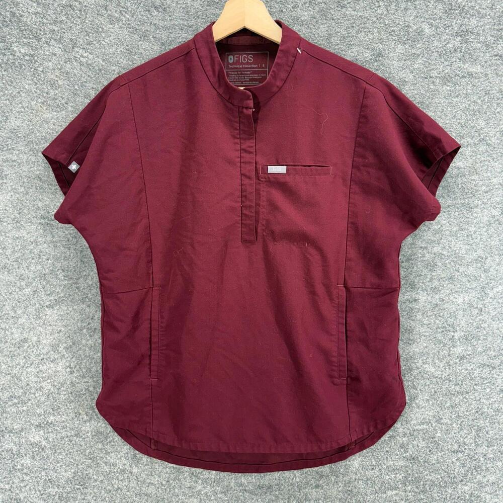 Figs Scrub Top Women S Small Red Crew Necl Short Sleeve Pockets Workwear